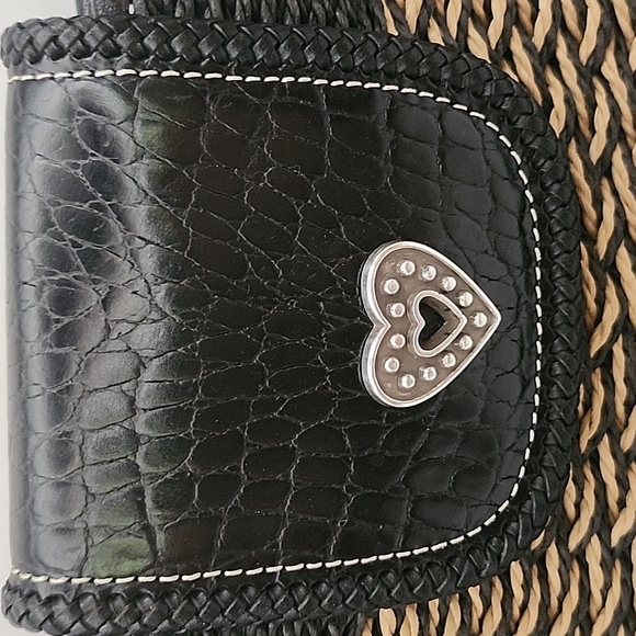 Brighton Sydney Sraw Bag w/ Leather Trim & Braided Handle Dark Blue & Beige - Picture 2 of 11